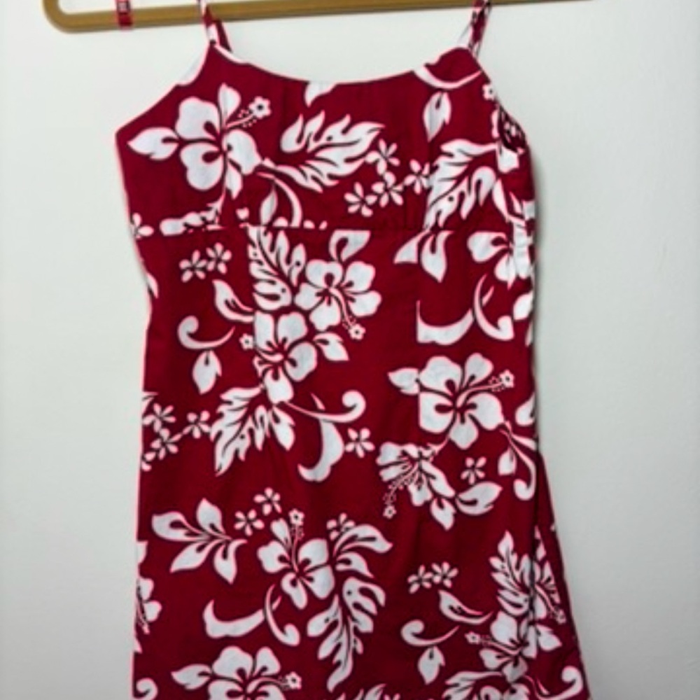 KT Hawaiian Red Floral Spaghetti Strap Dress size small 121